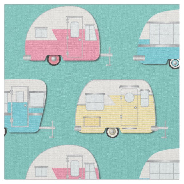 Vintag Campers RV Retro Camping Stoff (Nahaufnahme)