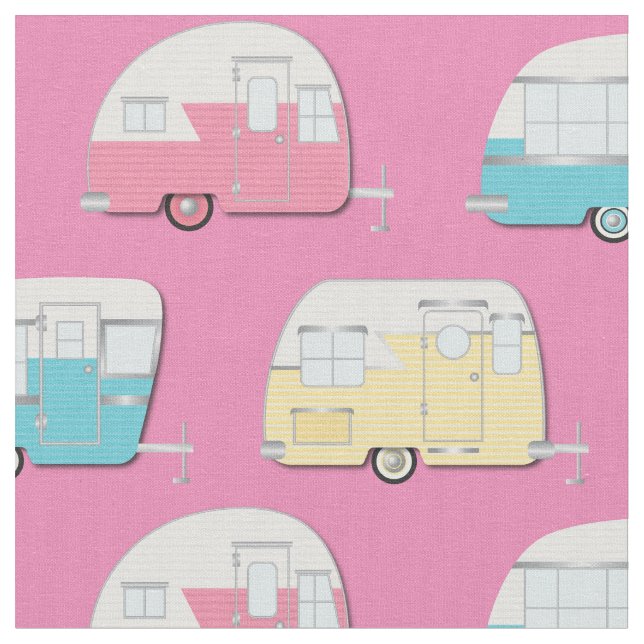 Vintag Campers RV Retro Camping Stoff (Nahaufnahme)