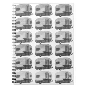 Vintag Camping Camper RV Trailer Schwarz-weiß Notizblock