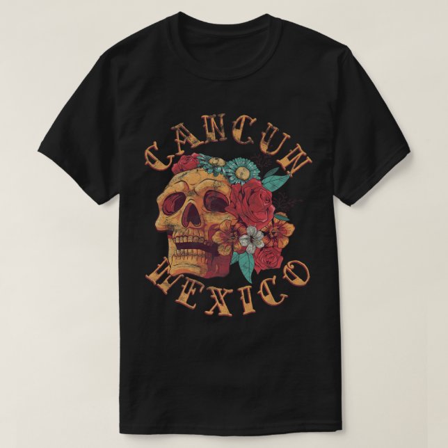 Vintag Cancun Beach Mexico Tattoo Tinte Skull Prem T-Shirt (Design vorne)