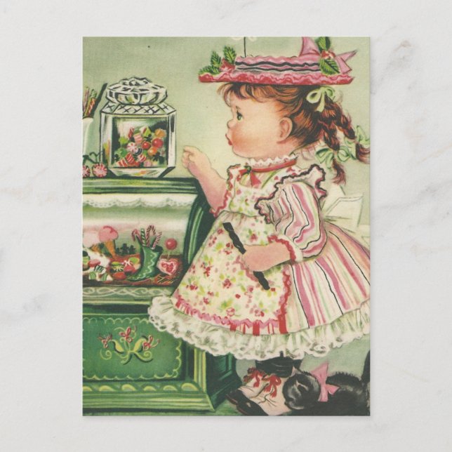 Vintag Candy Shop Girl Card Postkarte (Vorderseite)