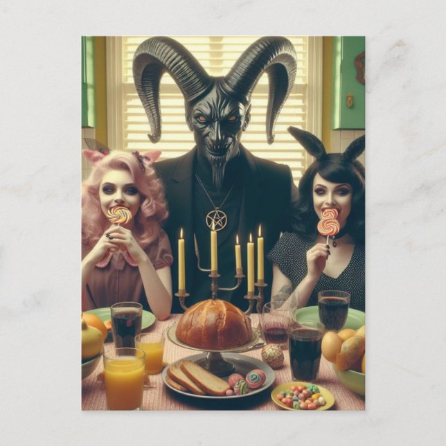 Vintag Candy Supper Occult Baphomet Postkarte (Vorderseite)