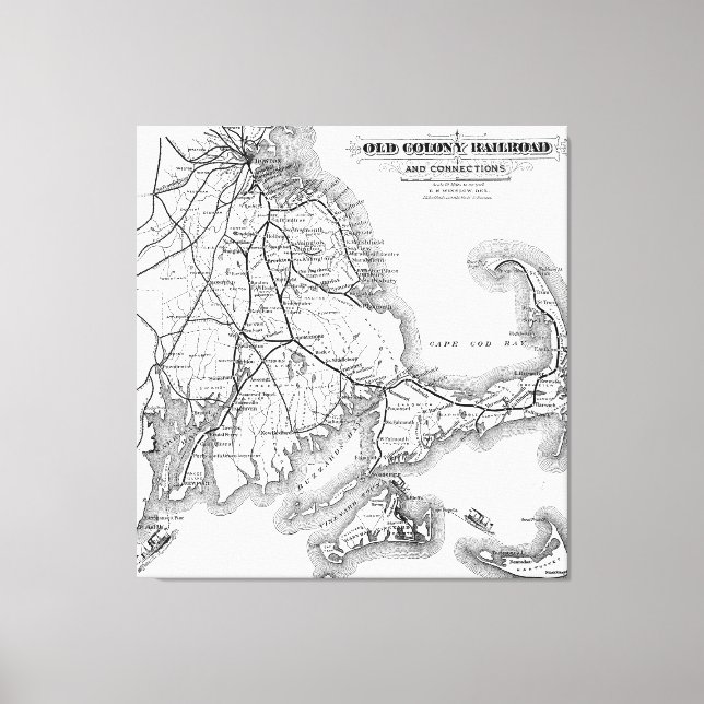 Vintag Cape Cod Alte Kolonie Eisenbahnkarte (1875) Leinwanddruck (Vorderseite)
