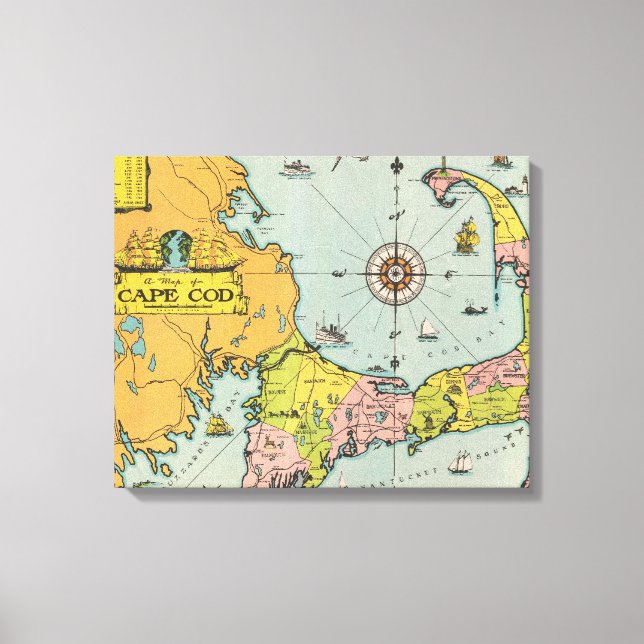 Vintag Cape Cod Map Leinwanddruck (Vorderseite)