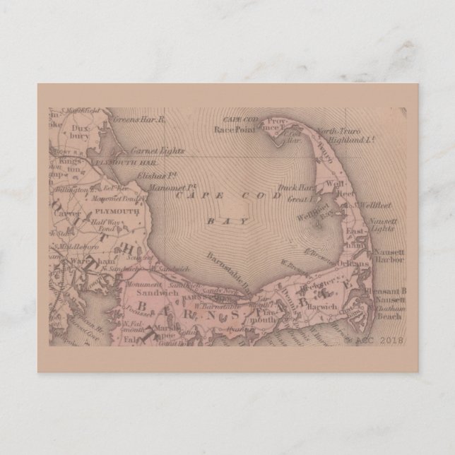 Vintag Cape Cod Map Postkarte (Vorderseite)