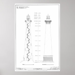 Vintag Cape Hatteras Lighthouse Blueprint Poster