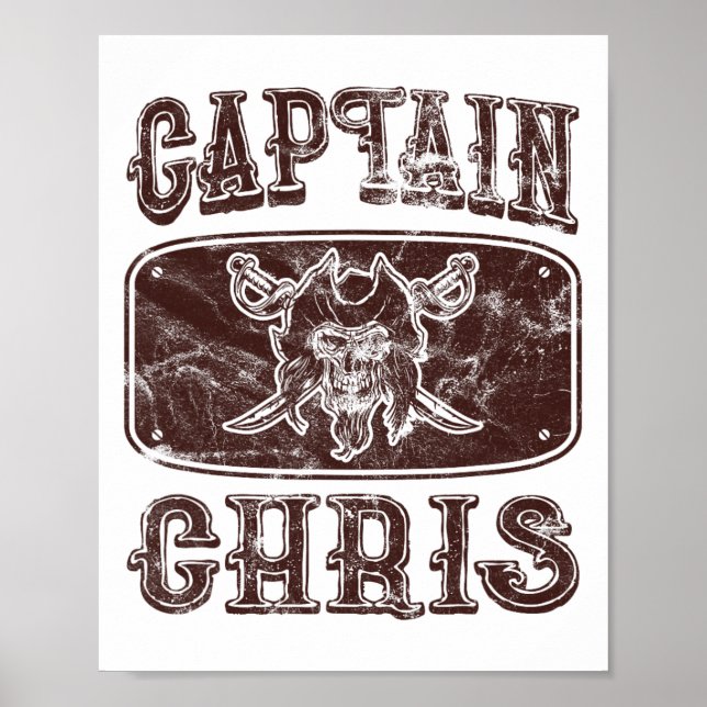 Vintag Captain Chris Personalisiert Pirate Pontoon Poster (Vorne)