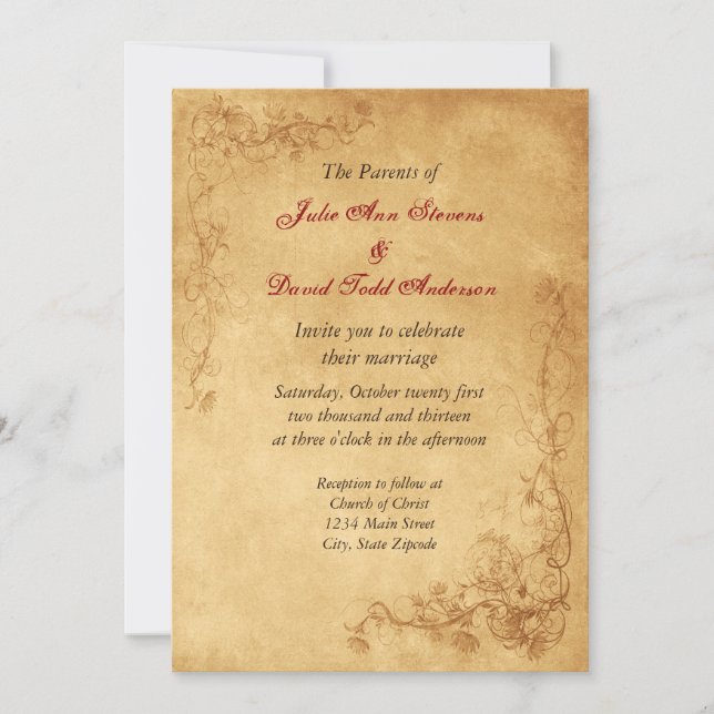 Vintag Caramel Brown Wedding Einladung (Vorderseite)