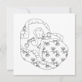 Vintag Card Girl Dusche Babydusche Linie Farben Einladung