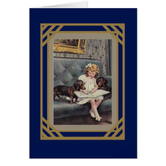 Vintag Card Kleines Mädchen beim Lesen bis zu Hund