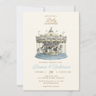 Vintag Carousel Baby Dusche in Blue einladen Einladung