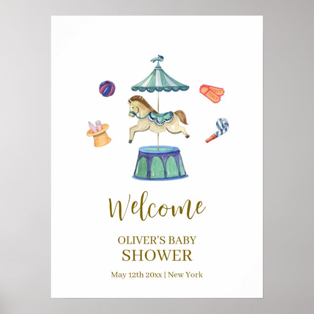 Vintag Carousel Carnival Baby Dusche Willkommen Poster (Vorne)