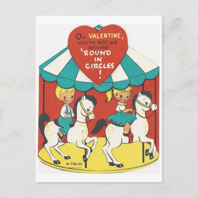 Vintag Carousel Valentine Feiertagspostkarte (Vorderseite)