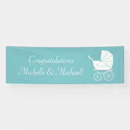 Vintag Carriage Baby Dusche Niedlich Blue Boy Banner