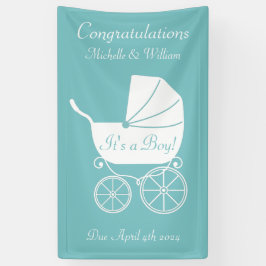 Vintag Carriage Baby Dusche Niedlich Blue Boy Banner