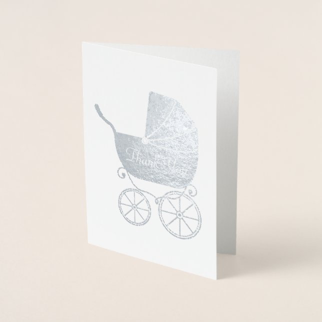 Vintag Carriage Baby Dusche Niedlich Blue Boy Folienkarte (Vorderseite)