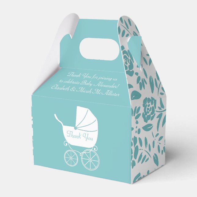 Vintag Carriage Baby Dusche Niedlich Blue Boy Geschenkschachtel (Vorderseite)