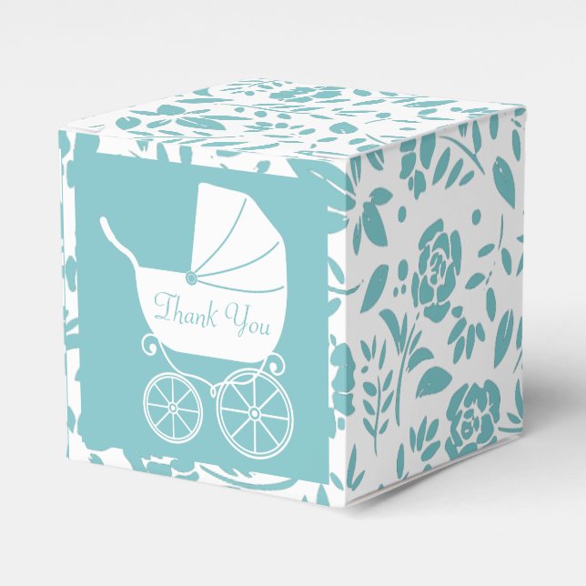 Vintag Carriage Baby Dusche Niedlich Blue Boy Geschenkschachtel (Vorderseite)