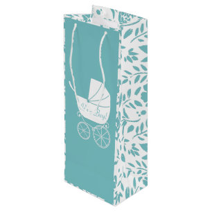 Vintag Carriage Baby Dusche Niedlich Blue Boy Geschenktüte Für Weinflaschen
