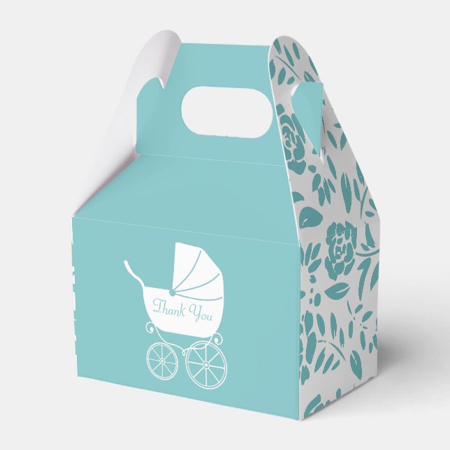 Vintag Carriage Baby Shower Elegante Blue Boy Geschenkschachtel (Vorderseite)