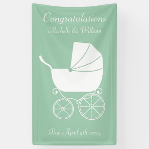 Vintag Carriage Baby Shower Green Gender Neutral Banner
