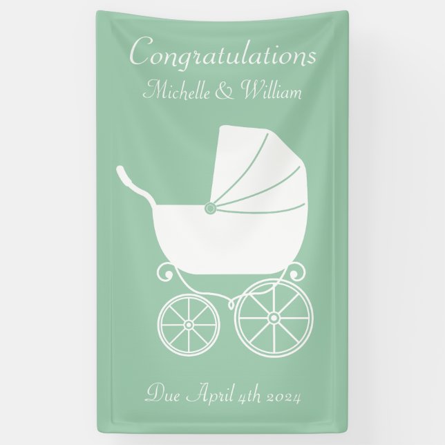 Vintag Carriage Baby Shower Green Gender Neutral Banner (Vertikal)