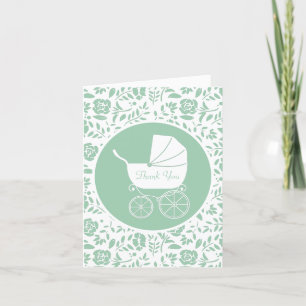 Vintag Carriage Baby Shower Green Gender Neutral Dankeskarte
