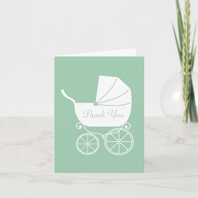 Vintag Carriage Baby Shower Green Gender Neutral Dankeskarte (Vorderseite)