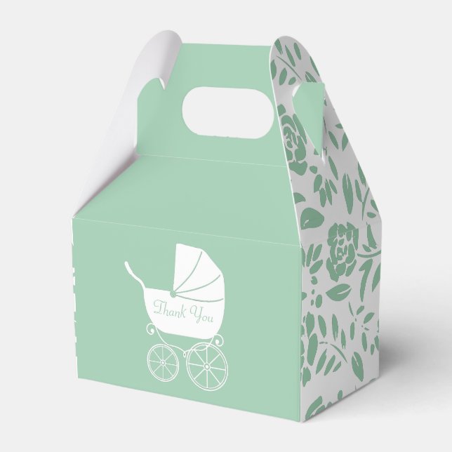 Vintag Carriage Baby Shower Green Gender Neutral Geschenkschachtel (Vorderseite)