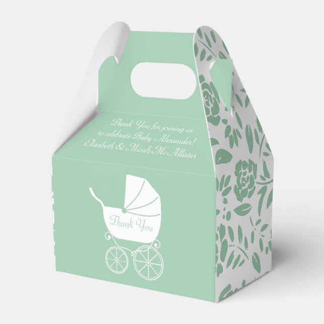 Vintag Carriage Baby Shower Green Gender Neutral Geschenkschachtel (Vorderseite)
