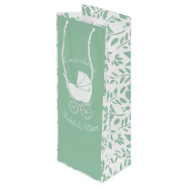 Vintag Carriage Baby Shower Green Gender Neutral Geschenktüte Für Weinflaschen