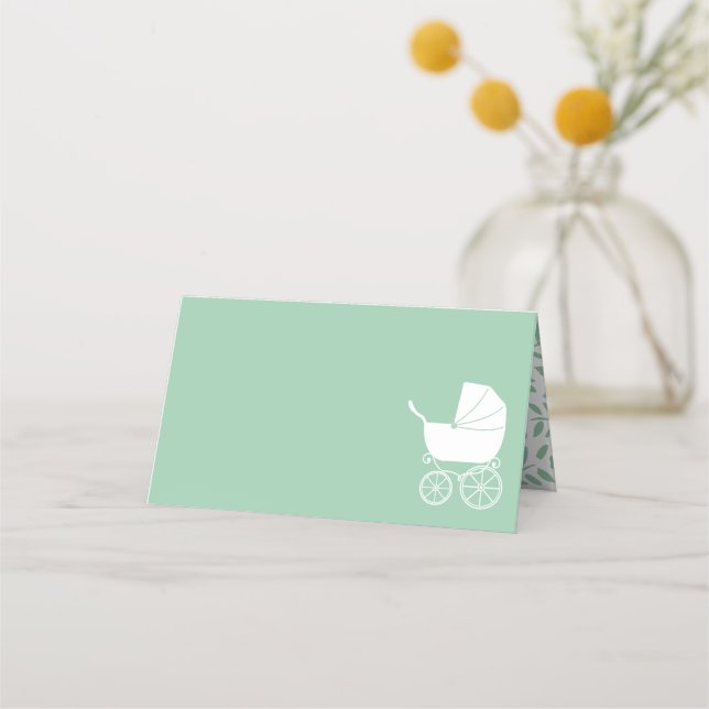 Vintag Carriage Baby Shower Green Gender Neutral Platzkarte (Vorderseite)