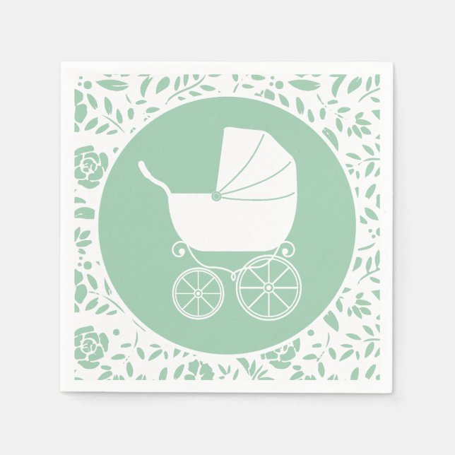Vintag Carriage Baby Shower Green Gender Neutral Serviette (Vorderseite)