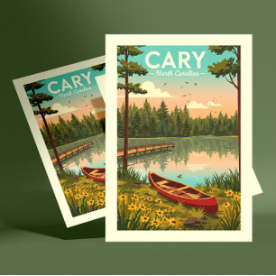 Vintag Cary North Carolina Postkarte