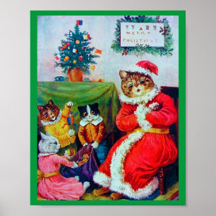 Vintag Cat Christmas, Louis Wain Poster