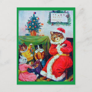 Vintag Cat Christmas, Louis Wain Postkarte