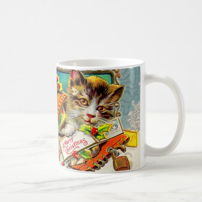 Vintag Cat Frohe Weihnachten Kaffeetasse (Rechts)