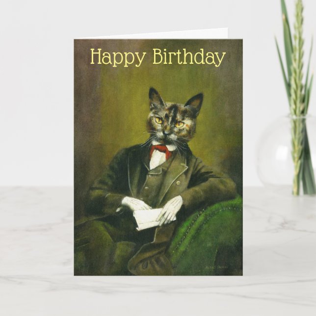 Vintag Cat Gentleman Birthday Card Dankeskarte (Vorderseite)