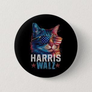 Vintag Cat Kamala Harris Tim Wheimer Usa Flag Sun Button