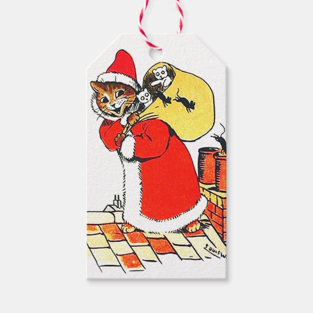 Vintag Cat Santa Claus (Weihnachten) Louis Wain Geschenkanhänger (Vorderseite)