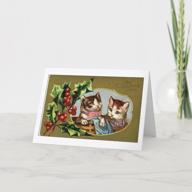 Vintag Cats Weihnachtskarte Feiertagskarte (Vorderseite)