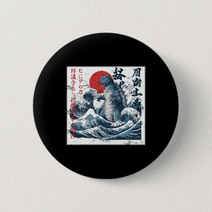 Vintag Catzilla Cat Japanisch Art Funny Cat Button