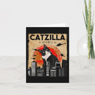 Vintag Catzilla - Funny Tuxedo Cat and Kitten Karte