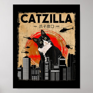 Vintag Catzilla - Funny Tuxedo Cat and Kitten Poster