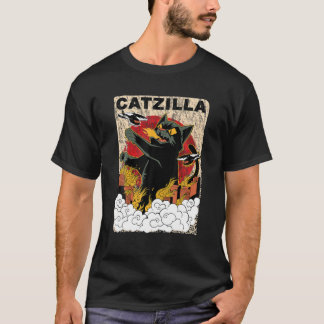 Vintag Catzilla Giant Cat Japanisch Anime Black Fu T-Shirt