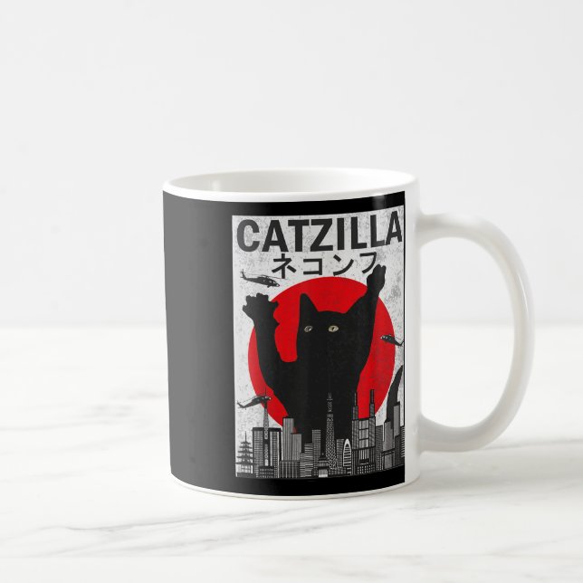Vintag Catzilla Japanisch Sunset Style Cat Kitten Kaffeetasse (Rechts)