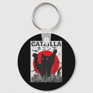 Vintag Catzilla Japanisch Sunset Style Cat Kitten Schlüsselanhänger