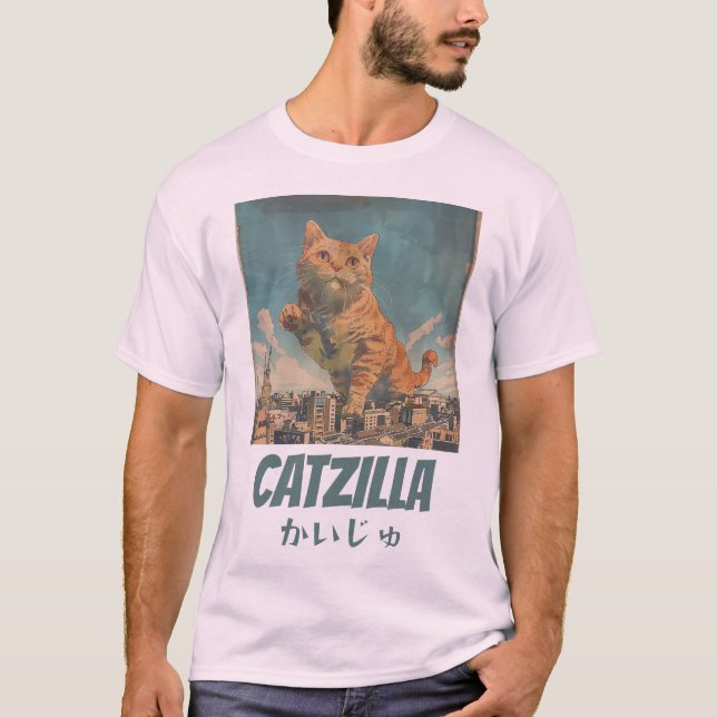 Vintag Catzilla Japanischer Anime Niedlich Monster T-Shirt (Vorderseite)