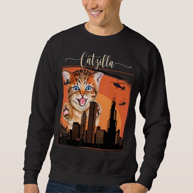 Vintag Catzilla Niedlich Kitten Immer Hunger Katze Sweatshirt (Vorderseite)