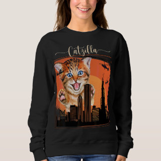 Vintag Catzilla Niedlich Kitten Immer Hunger Katze Sweatshirt